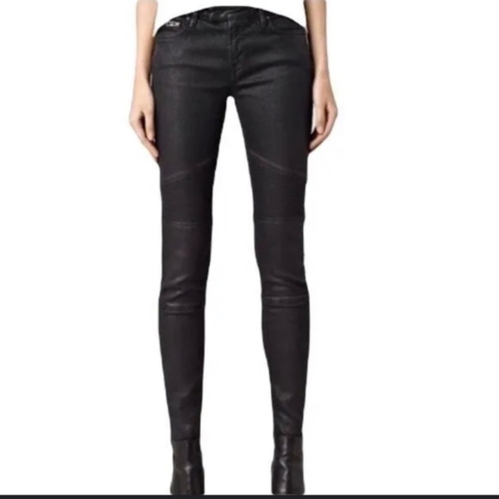All Saints Coated Black Biker Jean 28 NWT